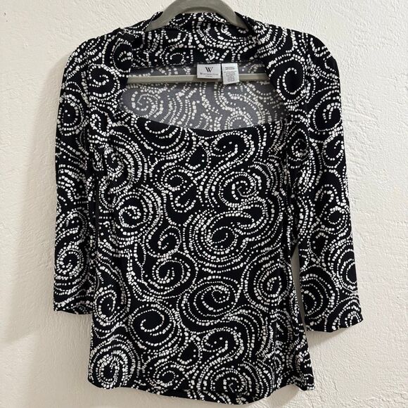 Worthington Stretch Black & White Swirl Square Neck Blouse M - Picture 1 of 4